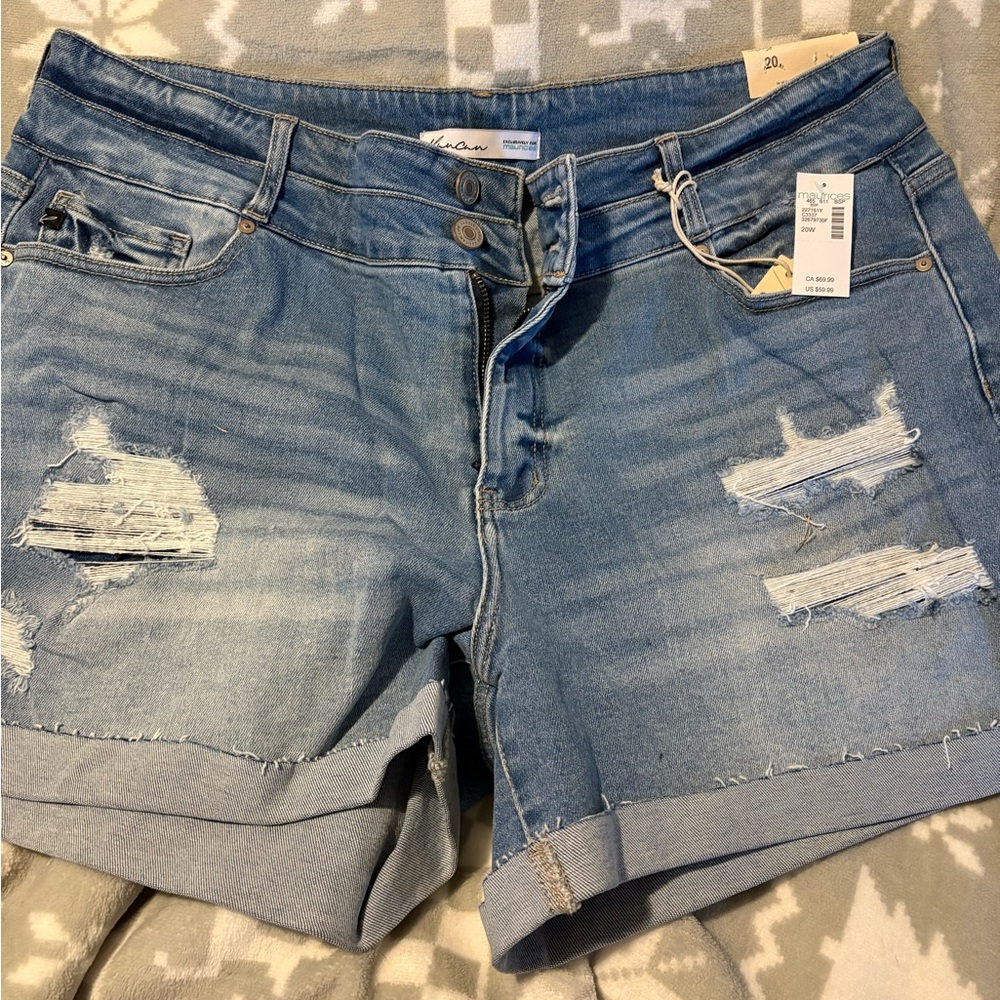 KanCan Medium Blue Distressed Jean Shorts